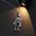 Retro Punk Skeleton Ghost Pendant Necklace Halloween Skull Necklace Long Sweater Chain Accessories for Women Men Teen Party Gift. 