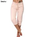 Summer Women's Fashion Elastic Waist 3/4 Jogging Capri Hose Strass Dance Paisley Drawstring Casual Sport Fitness Pants Plus Size.