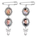 Wedding Boutonniere Bouquet Photo Memorial Charm Pin Round Mother of The Bride Gift for Groom Bride with Heart Pendant.