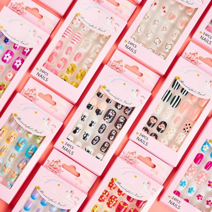 24pcs/Box%20Cartoon%20Kids%20False%20Nails%20Full%20Cover%20Press%20On%20Children%20Detachable%20Self%20Glue%20Nail%20Art%20for%20Girls%20Manicure%20Tips%20Decor%20-%20Image%203