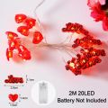 Polocat 20 Led Acrylic Love Heart Wedding String Fairy Light Red Girl String Light Indoor Wedding Party Garland Valentines Day Decor.