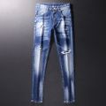 Streetwear Fashion Men Jeans Retro Blue Elastic Slim Fit Ripped Jeans Men Painted Designer Hip Hop Denim Pencil Pants Hombre.