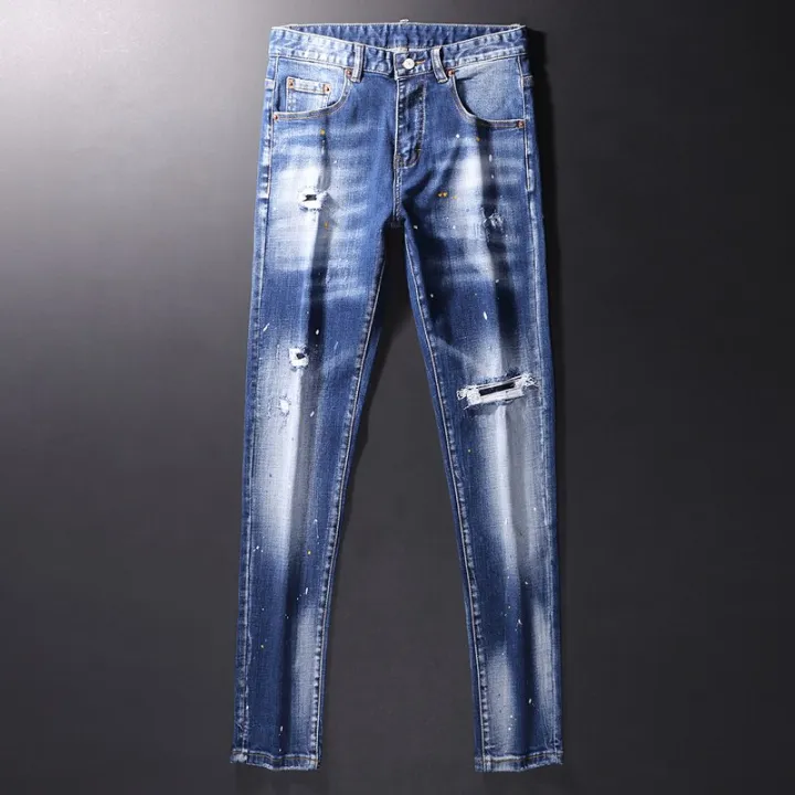 Streetwear%20Fashion%20Men%20Jeans%20Retro%20Blue%20Elastic%20Slim%20Fit%20Ripped%20Jeans%20Men%20Painted%20Designer%20Hip%20Hop%20Denim%20Pencil%20Pants%20Hombre%20-%20Image%202