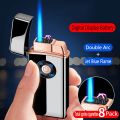 Metal USB Torch Turbo Double Jet Flame Pulse Dual Arc L!ghter. 