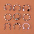 9pcs Hoop Nose Ring Septum Piercing Set Silver Color Surgical Steel Cartilage Earring Tragus Helix Circular BCR Ear Body Jewelry.