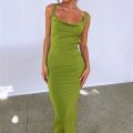 Puloru Backless Straps Party Long Dress Elegant Retro Sleeveless Cowl Neck Wrapped Bodycon Dresses Party Night Vestidos.