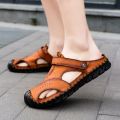 New Casual Men Soft Sandals Comfortable Men Summer Leather Men's slippers Men Roman Summer Outdoor Beach Sandals Big Size 38-48.