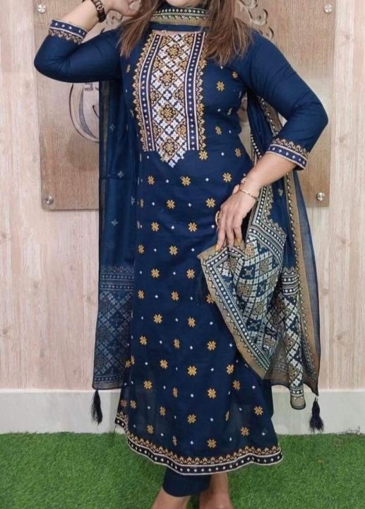 New Cotton Unstitched Skin Print High Quality Three Piece For Women