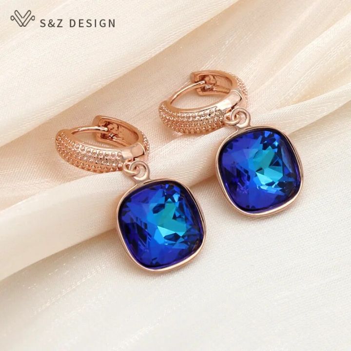 S%20Z%20DESIGN%20New%20Fashion%20Colorful%20Square%20Crystal%20Dangle%20Earrings%20For%20Women%20Wedding%20Jewelry%20Gift%20585%20Rose%20Gold%20Color%20Eardrop%20-%20Image%204