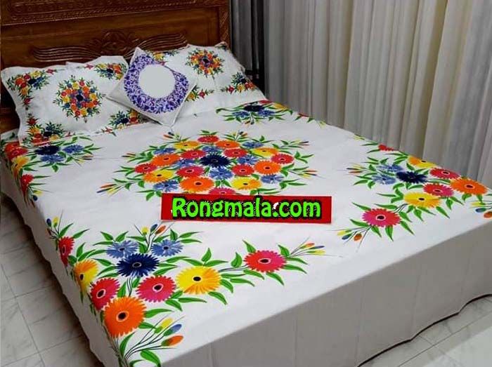 Panel Cotton King Size Bed Sheet With 2 Pillow covers & 1 Cole Pillow Covers From Rongmala