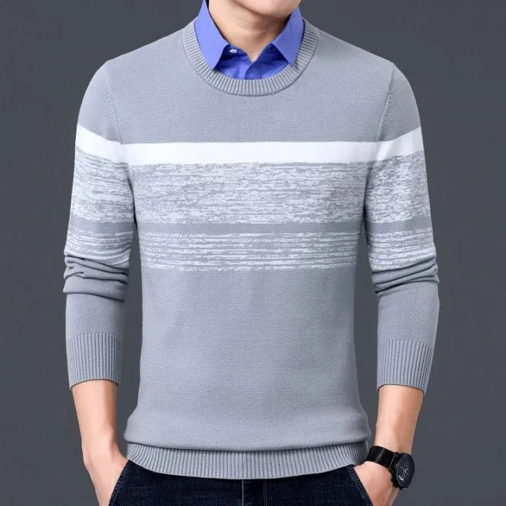 Shirt%20Collar%20Sweater%20Spring%20and%20Autumn%20Men's%20Business%20Casual%20Knitwear%20Pure%20Color%20All-Matching%20Dad%20Wear%20Cotton%20Knitwear%20Men's%20Clothing%20-%20Image%202