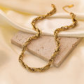 Plain Thick Gold 316L Titanium Steel Men Women Twists Cuban Link Chain Necklace Bracelet Sets.