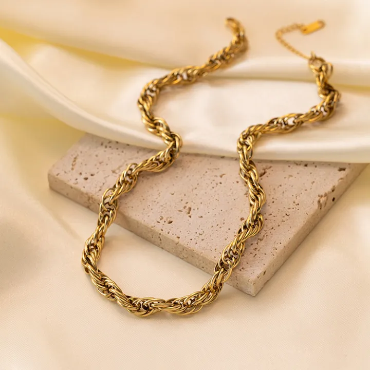 Plain%20Thick%20Gold%20316L%20Titanium%20Steel%20Men%20Women%20Twists%20Cuban%20Link%20Chain%20Necklace%20Bracelet%20Sets%20-%20Image%204