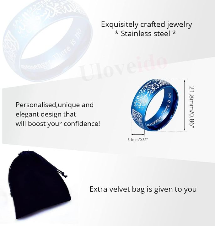 Uloveido%20Muslim%20Mohammad%20Arabic%20Letter%20Shahada%20Rings%20Gold%20Colour%20Stainless%20Steel%208%20mm%20Wide%20Band%20Religious%20Allah%20Rings%20for%20Men%20and%20Women%20Y543%20-%20Image%203