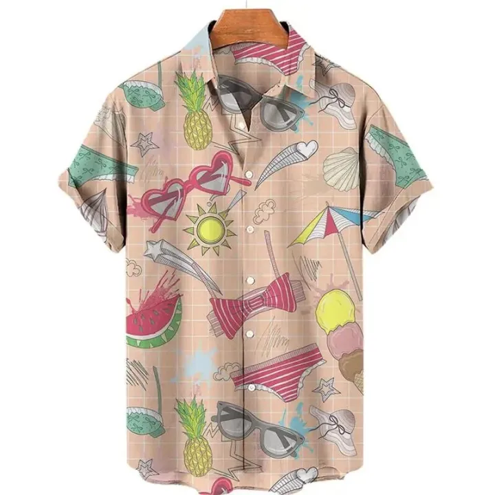 Ice%20Cream%203d%20Print%20Hawaiian%20Shirt%20Men's%20Clothing%20Tops%20Summer%20Casual%20Shirt%20For%20Men%20Fashion%20Men's%20Shirts%20Simple%20Lapel%20Shirts%20Man%20-%20Image%202