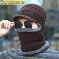Winter Soft Warm Wool Lined Thick Knitted Lining Cap with Circle Scarf Kit Kantupi For Men.