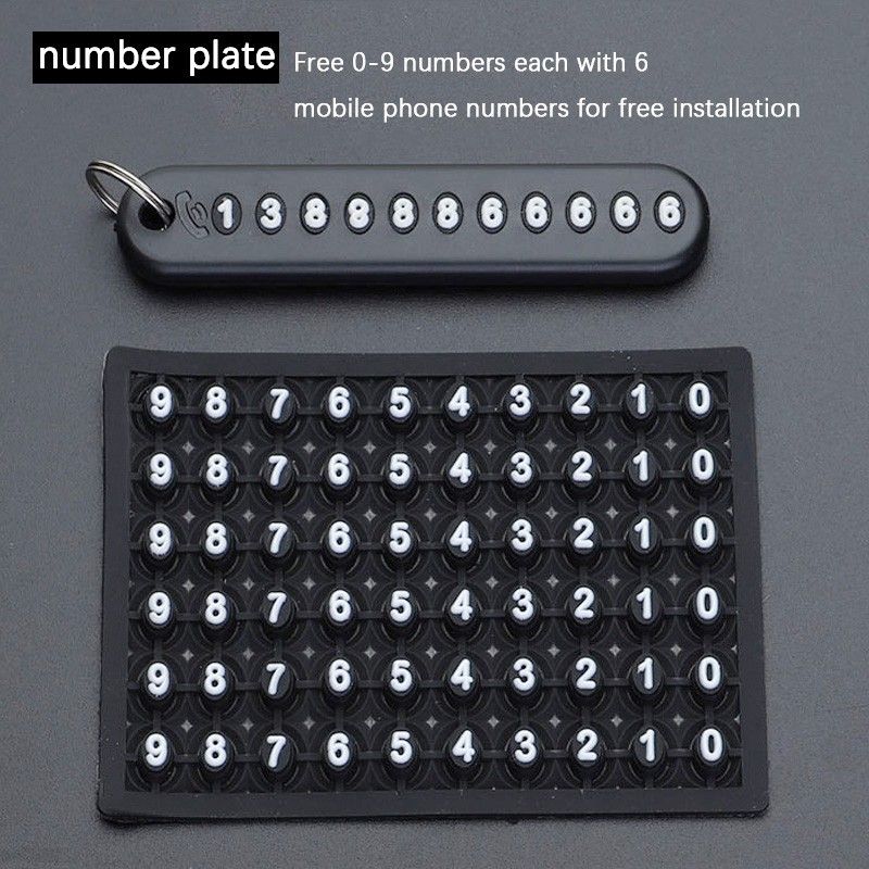 Phone Number Plate Auto Vehicle Mobile Phone Number Hanging Key Ring Key Chain for Car and Motorbike (Black)
