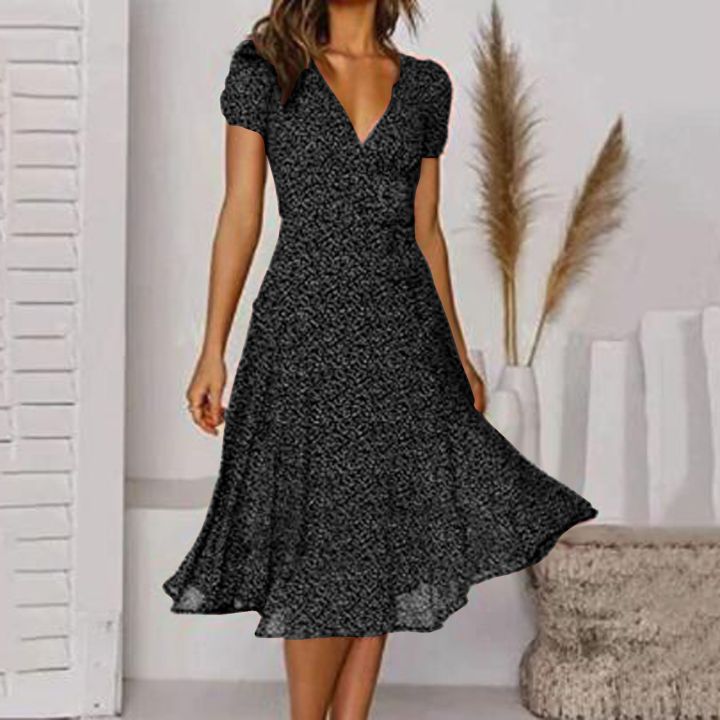 Summer%20Women%E2%80%99s%20Polka%20Dot%20A-Line%20Dress%202023%20Casual%20V-neck%20Bandage%20Boho%20Beach%20Dress%20for%20Women%20Chic%20Midi%20Sundress%20Robe%20-%20Image%206