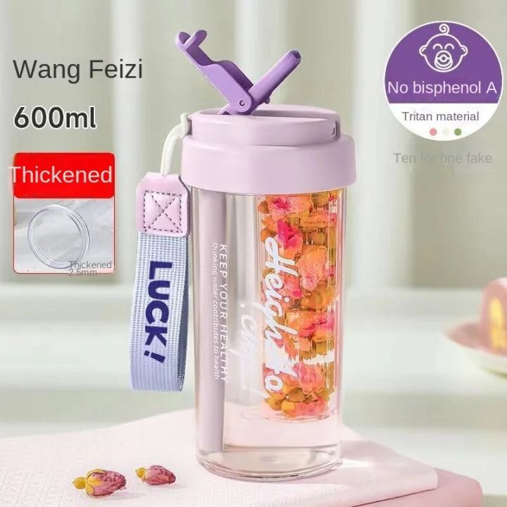 600 ML Sports Water Bottle Food Grade Tritan Material Water Cup Female Straw Cup Summer Portable Water Cup Handy Cup