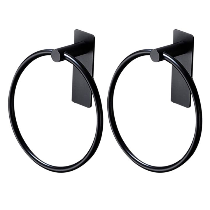 2X%20Towel%20Ring/Hand%20Towel%20Holder%20-%20Self%20Adhesive%20Round%20Towel%20Rack%20Hand%20Towel%20Bar%20for%20Bathroom,%20Stainless%20Steel%20Black%20-%20Image%202