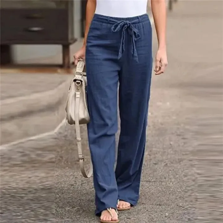 Casual%20Cotton%20Linen%20Pants%20Women%20Loose%20Solid%20Color%20Lace%20Up%20Elastic%20Waist%20Wide%20Leg%20Trousers%20Famale%20Streetwear%20Straight%20Sweatpants%20-%20Image%202