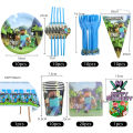 Miner Crafting Pixel Game Party Decoration Disposable Tableware Paper Plates Tablecloths Kids Birthday Baby Shower Supplies Gift MuXiaRe.
