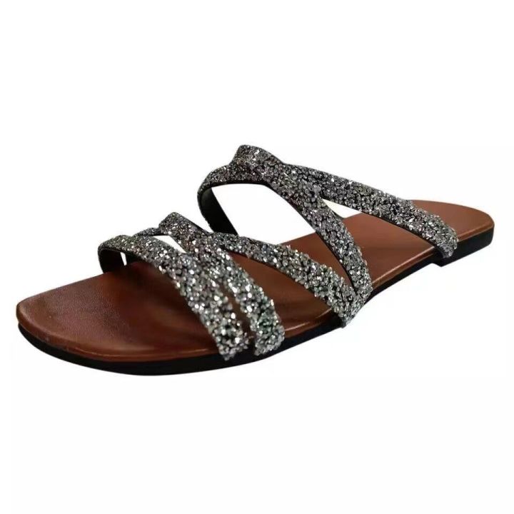 Women%20Slippers%20Fashion%20Rhinestone%20Glitter%20Decor%20Flat%20Shoes%20Cross%20Straps%20Ladies%20Sandals%20Open%20Toe%20Casual%20Summer%20Beach%20Slides%202023%20-%20Image%206