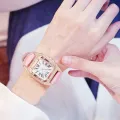Fopul Mall Best Selling Ladies Square Rhinestone Bracelet Watch Set Wristwatches Leather Strap Luxury Quartz Watches for Women. 
