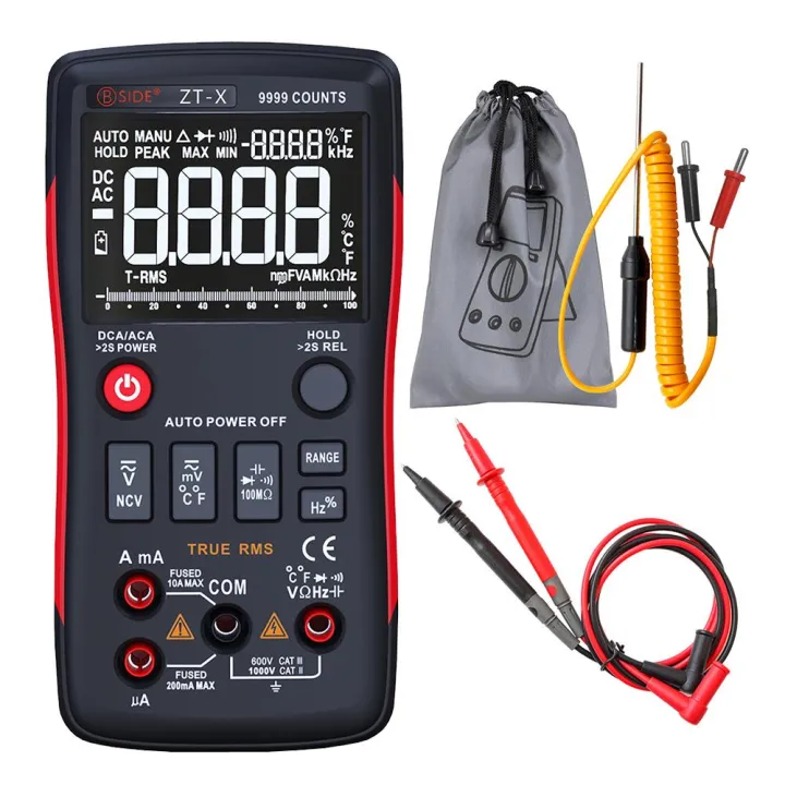 BSIDE Digital Multimeter True-RMS Touch-tone Handheld Multi Meter AC DC Voltmeter 9999 Counts with Analog Bar Graph and LCD Backlit NCV Temperature Test AC/DC Voltage Ammeter Current Ohm Resistance Capacitance Frequency Duty Cycle Diode Continuity Tester