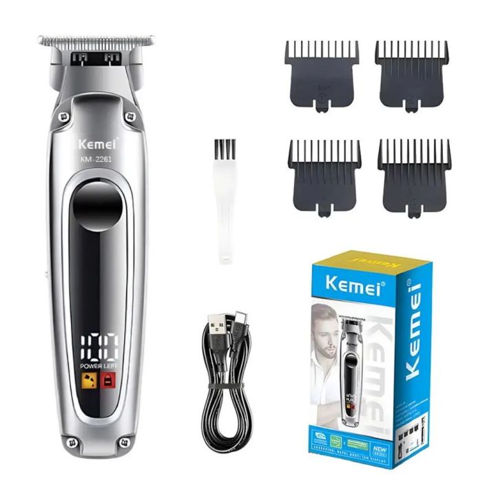 KEMEI KM-2261 Rechargeable Metal Body Digital Display Beard Trimmer & Hair Clipper