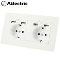 【YIYANGMAOYI111】Atlectric DE EU Power Socket Dual USB Port Power Adapter Double Wall Socket PC Outlet 146mm*86mm.