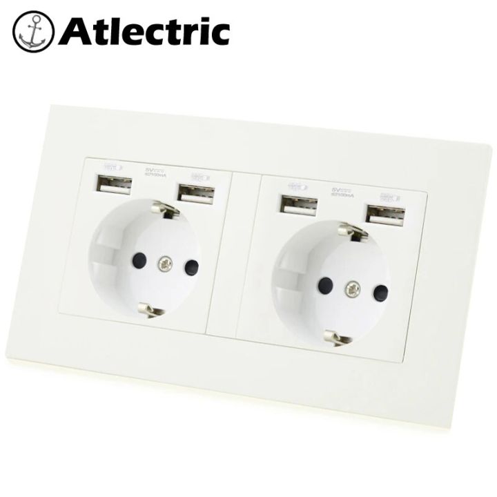 【YIYANGMAOYI111】Atlectric DE EU Power Socket Dual USB Port Power Adapter Double Wall Socket PC Outlet 146mm*86mm