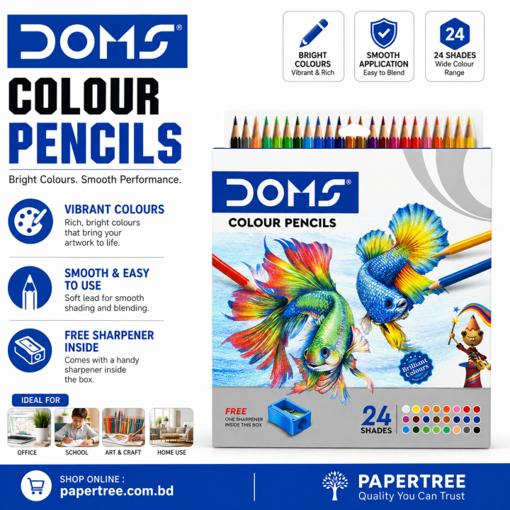 DOMS Premium Color Pencil 12 shade / 24 Shade with sharpner free