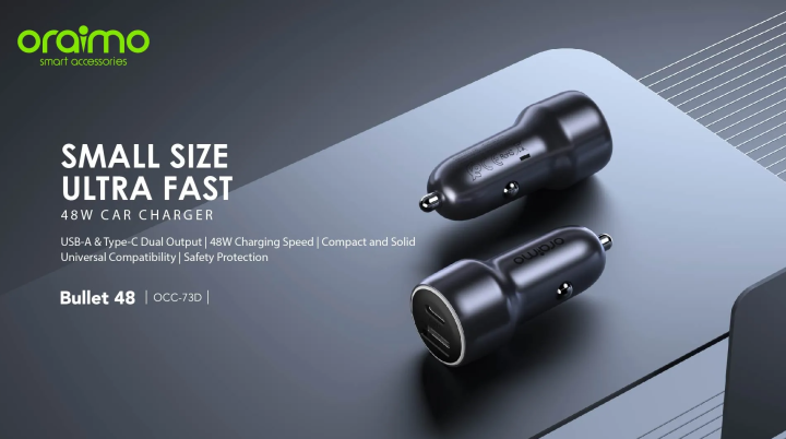Oraimo Bullet 48 48W Dual Port Car Charger (OCC-73D) in Dark Chrome