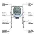 Deluxe Commode Chair With Wheel Chair - Lightweight, Foldable, Removable U-Shaped Commode, Adjustable Height, Padded Seat & Armrests, Ideal for Seniors, Home & Hospital Use.