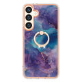 Marble Pattern Ring Holder Slim Phone Case For Samsung Galaxy S24 Ultra Phone Case Metal Kickstand Cover.