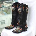 【Alien Alien】 New Vintage Shaped Flowers Embroidery Bootes Women Western Cowgirls Cowboy Boots Casual Work Riding Chunky Heel Boot Ladies. 