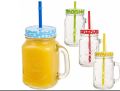 Glass Mason Jar With Lid And Straw. 