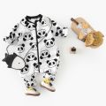 (NEW)Cute Panda Warm Fleece Cozy Winter Baby Rompers Long Sleeve Infants Little Kids Jumpsuits Clothing Zipper Korean Style.