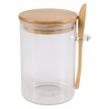 Glass Food Airtight Canister Castor Lid Storage Tank Jar Bamboo Food Container with Wooden Spoon.