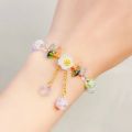 Korean New Sweet Daisy Flower Bracelet For Women Colorful Crystal Beaded Elastic Rope Bracelets Girl Party Wedding Jewelry Gifts.