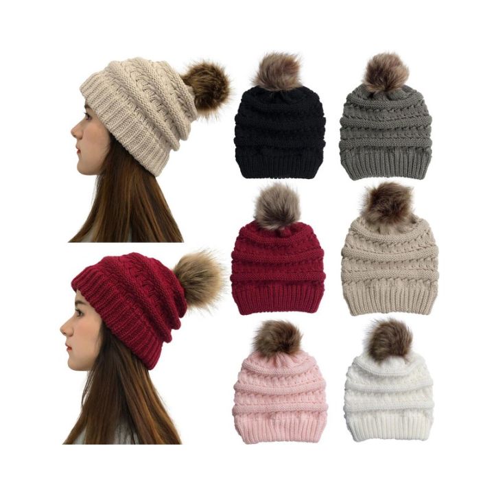 Men Women Winter Fluff Crochet Hat Wool Knit Warm Caps