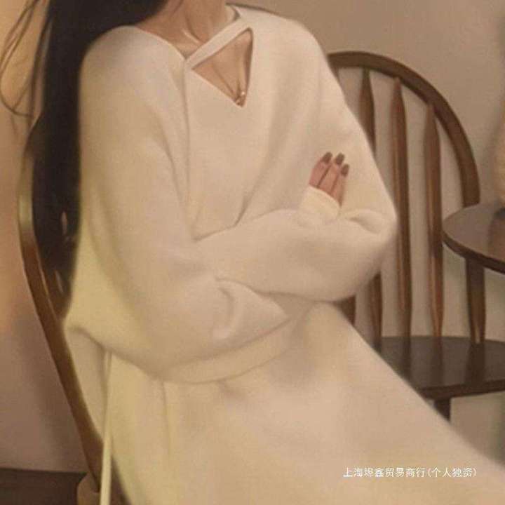 Underneath children's French knitted 2024 knee length woolen dress looks slim versatile for autumn and winter Xinxin