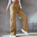 Y2K Women Vintage Cargo Pants Streetwear Techwear Korean Harajuku Parachute Pants Beige Sweatpants Wide Leg Joggers Trousers.