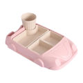 Cartoon Car Baby Dishes Set Bamboo Fiber Plate+Cup Sub-Grid Bowl,B.