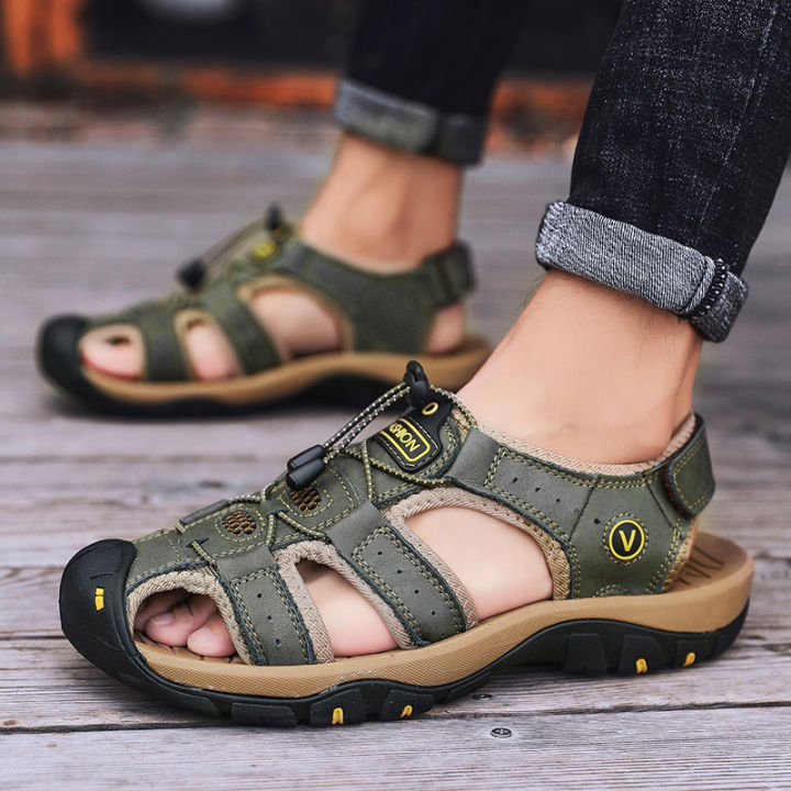 2021%20New%20Leather%20Sandals%20Men%20Outdoor%20Summer%20Casual%20Rubber%20Sandals%20PU%20Hiking%20Wading%20shoes%20-%20Image%204