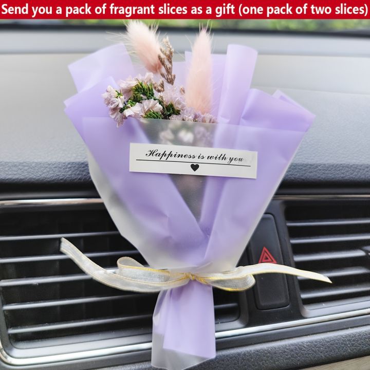 1pc Car Bouquet Design Air Outlet Decoration Clip, Lavender Sunflower Rose Self-adhesive Decoration Clip, Gift Set ( With Fragrance Tablets)