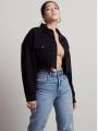 WOMENS BLACK DISTRESSED CROPPED DENIM JACKET. 