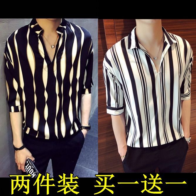 Online%20Red%20VIP%20Shirt%20Social%20Casual%20Korean%20Style%20Trend%20Hair%20Stylist%20Striped%20Pullover%20Shirt%20-%20Image%203