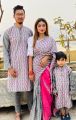 Block Print Family Set Half Silk Saree and Dhupian Panjabi for Father Mother and Son.